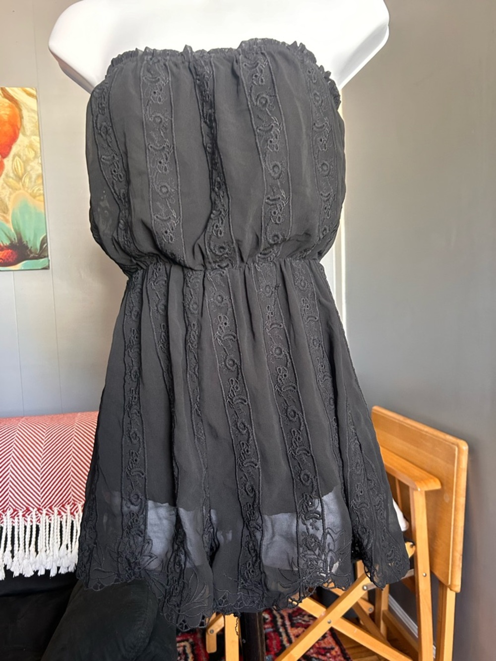 Astr Black Strapless Lace-Trim Romper
